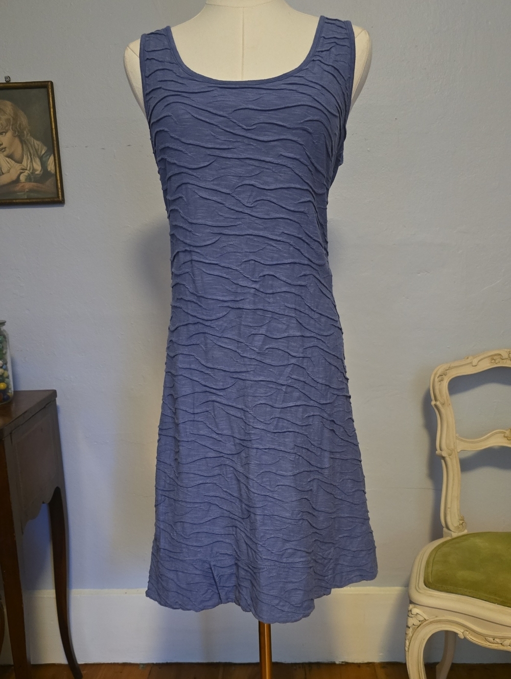 Toad & Co Sleeveless Wave-Texture Organic Cotton Sleeveless  Dress in Dusty Blue